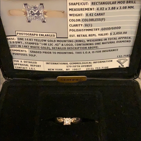 14k Gold Ring Rectangular Mod Brill - Picture 1 of 3